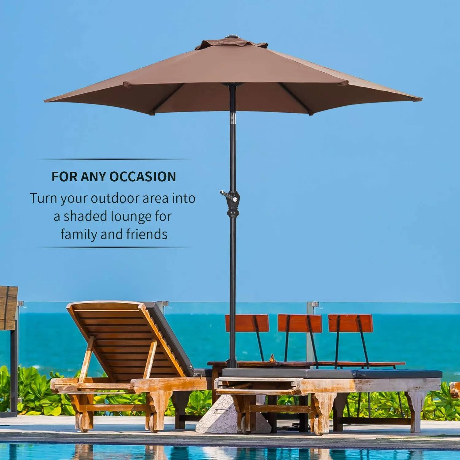 HYD-Parts 7.5FT Patio Umbrella Outdoor Table Umbrella,Market Umbrella with Push Button Tilt and Crank for Garden, Lawn, Deck, Backyard & Pool (Coffee)