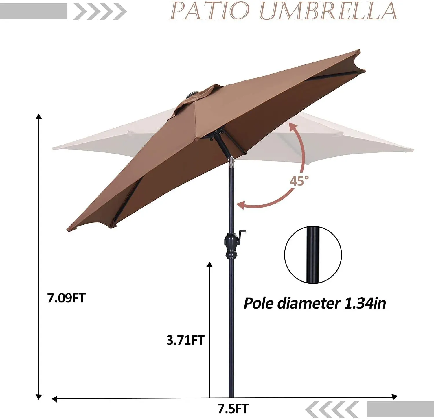 HYD-Parts 7.5FT Patio Umbrella Outdoor Table Umbrella,Market Umbrella with Push Button Tilt and Crank for Garden, Lawn, Deck, Backyard & Pool (Coffee)
