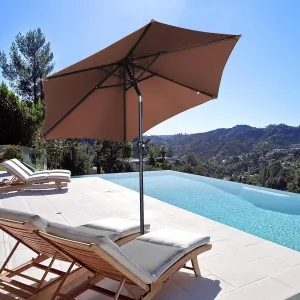 HYD-Parts 7.5FT Patio Umbrella Outdoor Table Umbrella,Market Umbrella with Push Button Tilt and Crank for Garden, Lawn, Deck, Backyard & Pool (Coffee)