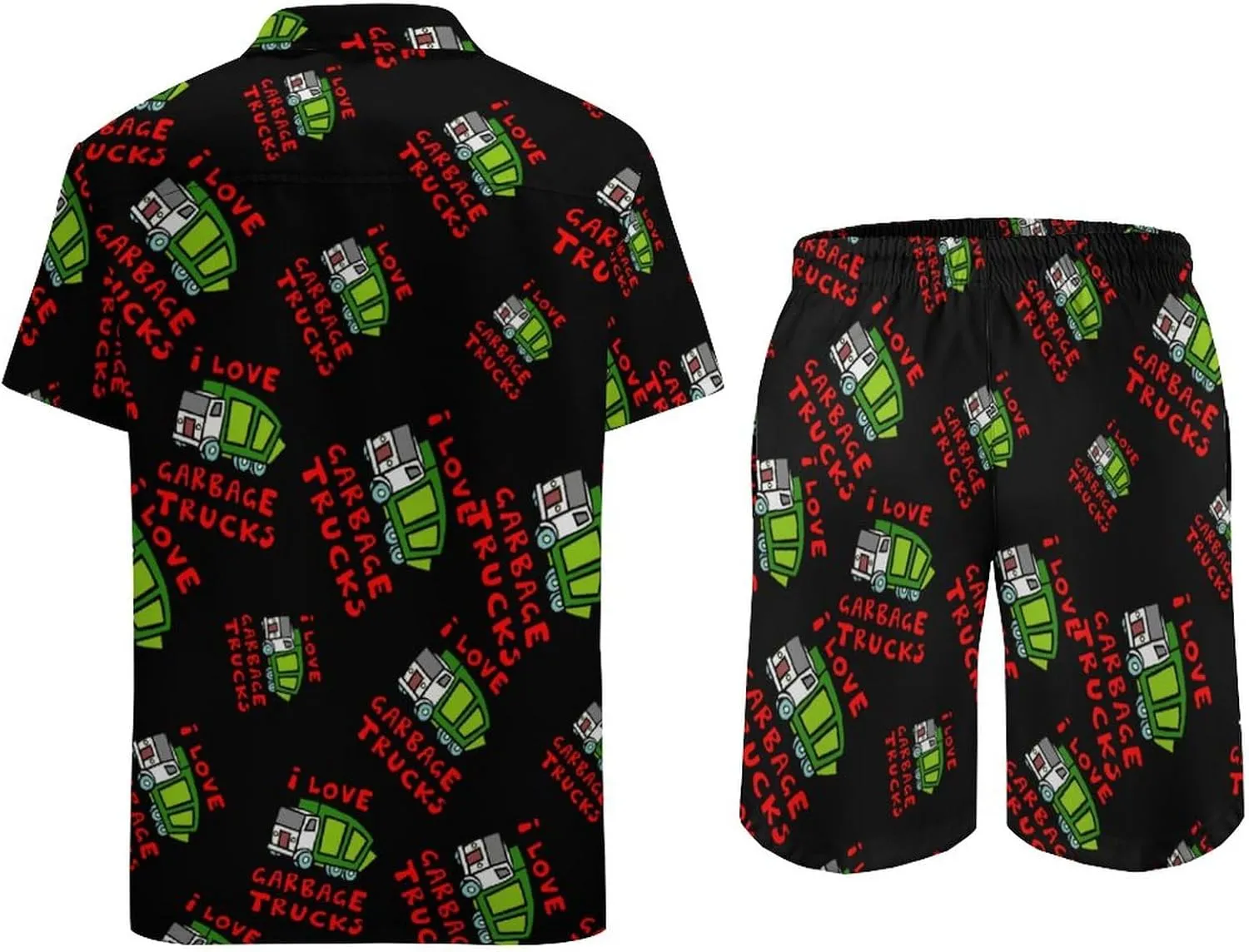I Love Trash Garbage Trucks Men's Hawaiian Shirt Suits Button Down Beach Shirts And Short Suits Vacation Outfits