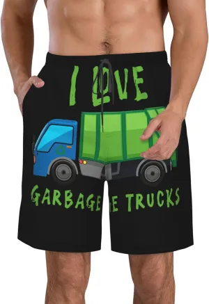 I Love Trash Garbage Trucks Swim Trunks Quick Dry Summer Beach Shorts