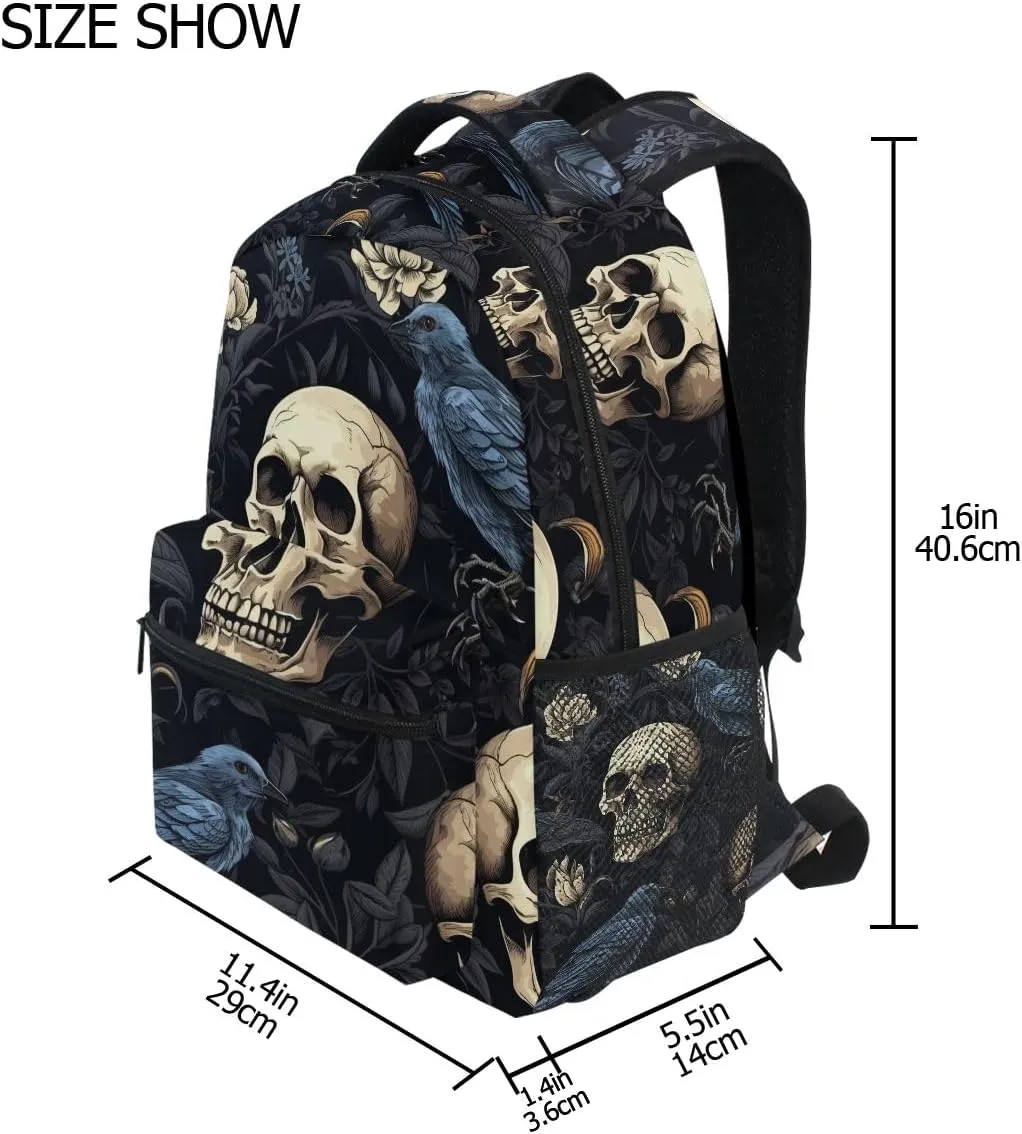 Ice Fire Backpack Skull Rose Bookbag Hippo Schoolbag for Boys Girls Elementary School Kindergarten Casual Travel Bag Daypack