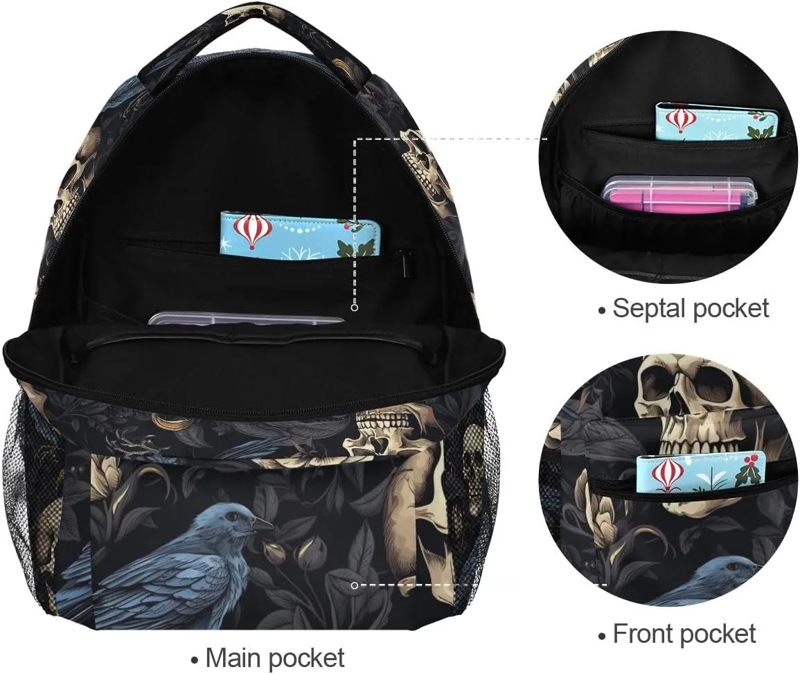 Ice Fire Backpack Skull Rose Bookbag Hippo Schoolbag for Boys Girls Elementary School Kindergarten Casual Travel Bag Daypack