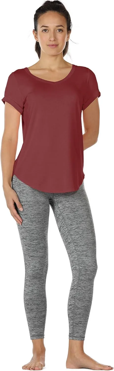 icyzone Open Back Yoga Shirts for Women - Exercise Workout Tops, Athletic Short Sleeves, Running T-Shirts Loose Fit