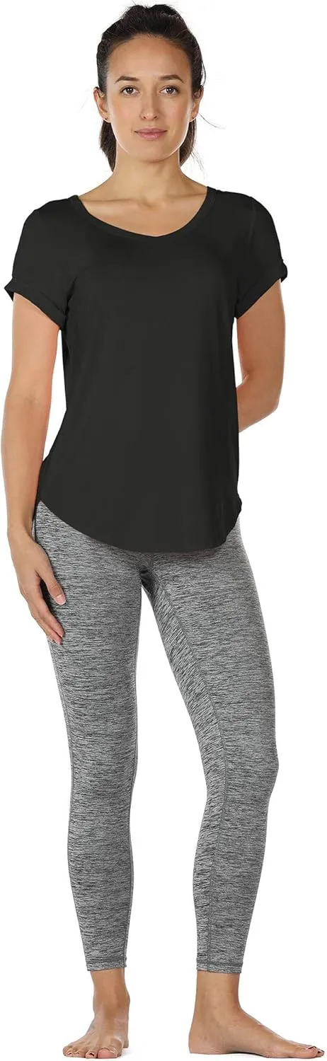icyzone Open Back Yoga Shirts for Women - Exercise Workout Tops, Athletic Short Sleeves, Running T-Shirts Loose Fit