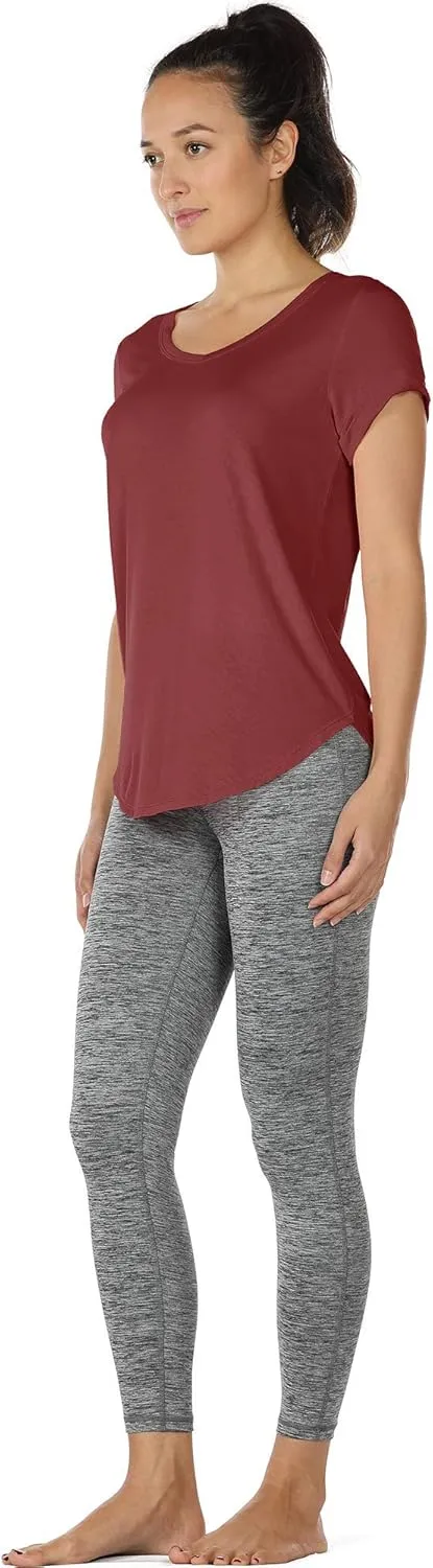 icyzone Open Back Yoga Shirts for Women - Exercise Workout Tops, Athletic Short Sleeves, Running T-Shirts Loose Fit