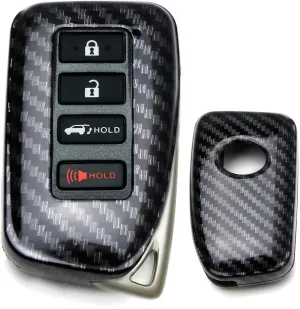 iJDMTOY Gloss Finish Black Carbon Fiber Pattern Hard Shell Key Fob Cover Case, Compatible with 2nd Gen Lexus is ES GS RC NX RX LX 200 250 350 4-Button Smart Key Fob