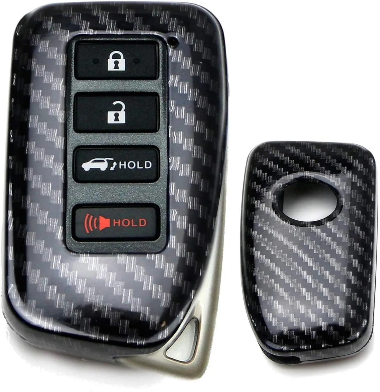 iJDMTOY Gloss Finish Black Carbon Fiber Pattern Hard Shell Key Fob Cover Case, Compatible with 2nd Gen Lexus is ES GS RC NX RX LX 200 250 350 4-Button Smart Key Fob