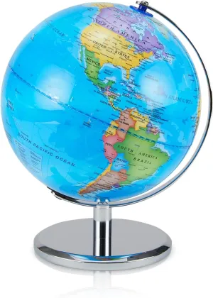 Illuminated Globe of the World with Stand – Rotating World Globe for Kids & Adults – Light Up Earth Lamp and Nightlight for Children – Educational Tool for Learning at Home & School (Blue - Medium)
