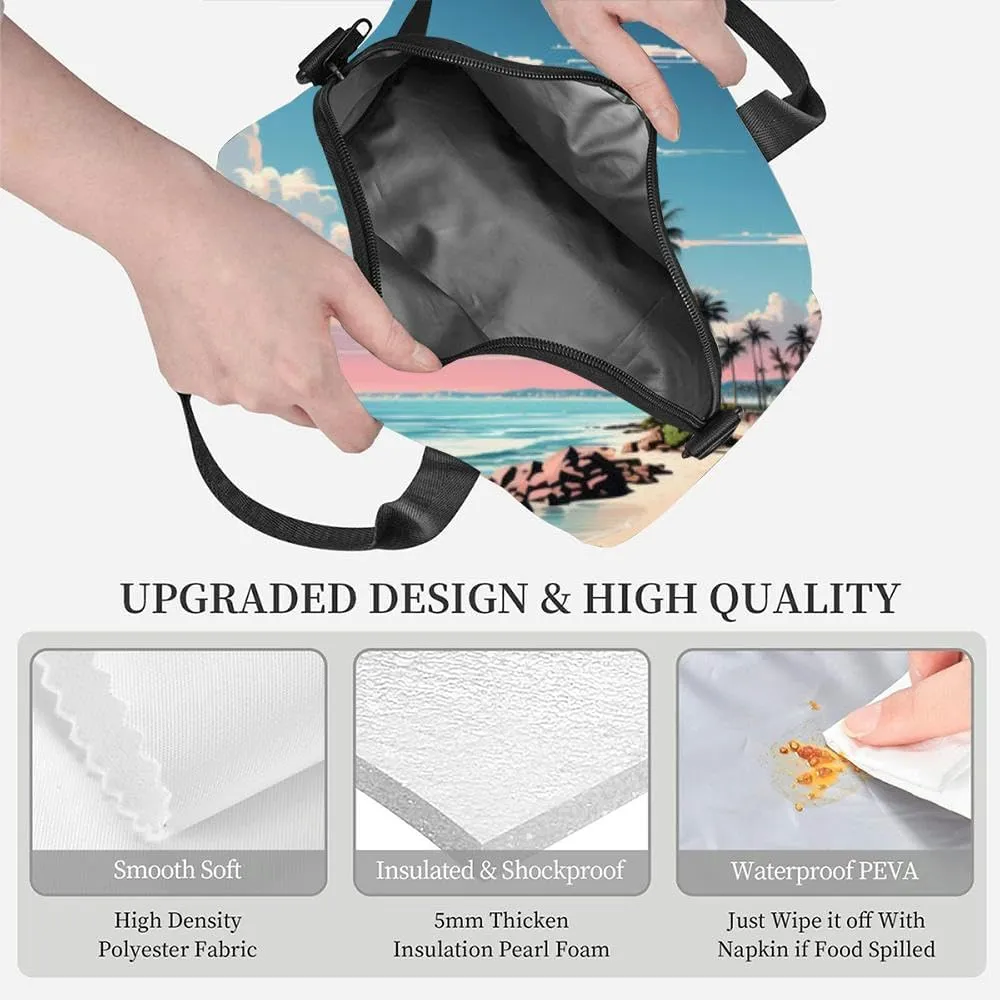 Illustrator art Miami street Insulated Adult Lunch Bag with Shoulder Strap for Women Lightweight Reusable Portable Freezable Lunch Tote Bag for Work Picnic