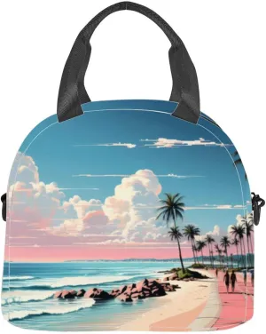 Illustrator art Miami street Insulated Adult Lunch Bag with Shoulder Strap for Women Lightweight Reusable Portable Freezable Lunch Tote Bag for Work Picnic