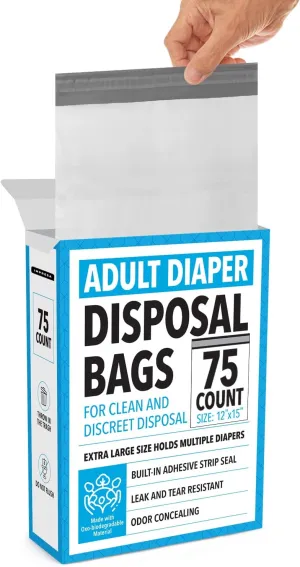 Impresa Extra Large Adult Diaper Disposal Bags - 75 Pack - FSA/HSA Eligible - Odor and Leak Proof - Tear-Resistant Undergarment Bags for Adult Diapers - Extra Thick (12 x 15 In)