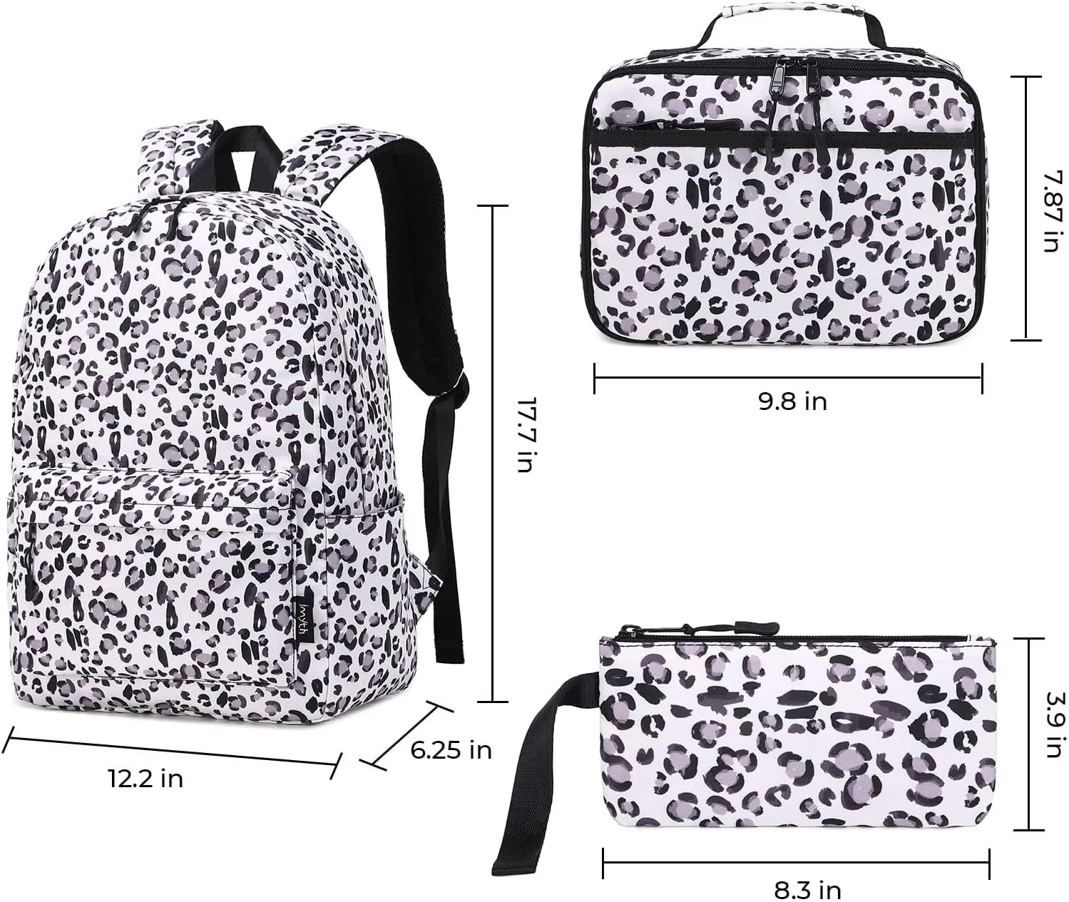 Imyth Backpack for Teen Girls School Gift Bookbag Lunch Box Pencil Bag 3 in 1 Set (Leopard print)