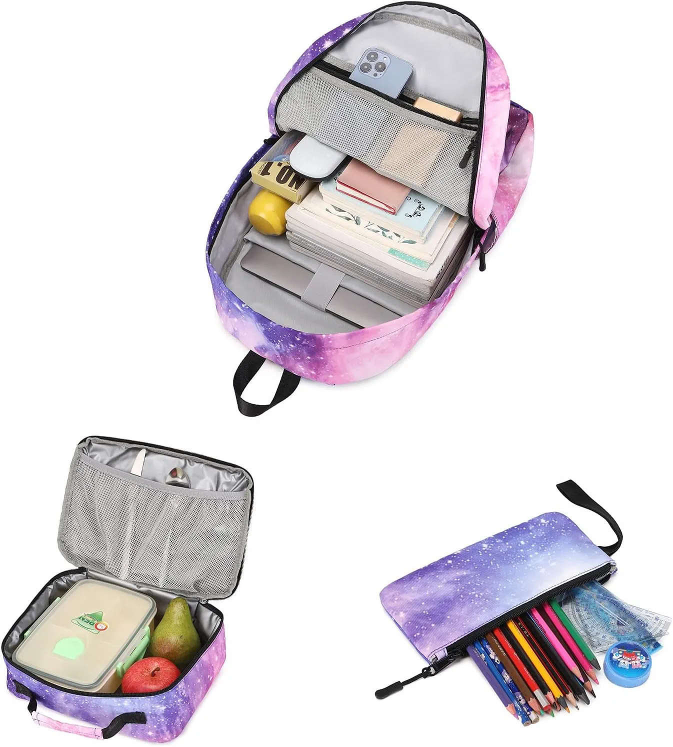 Imyth Backpack for Teen Girls School Gift Bookbag Lunch Box Pencil Bag 3 in 1 Set (Sky-Pink)