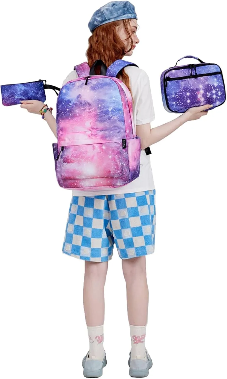 Imyth Backpack for Teen Girls School Gift Bookbag Lunch Box Pencil Bag 3 in 1 Set (Sky-Pink)