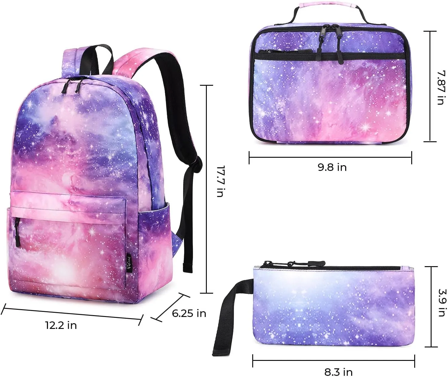 Imyth Backpack for Teen Girls School Gift Bookbag Lunch Box Pencil Bag 3 in 1 Set (Sky-Pink)