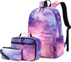 Imyth Backpack for Teen Girls School Gift Bookbag Lunch Box Pencil Bag 3 in 1 Set (Sky-Pink)
