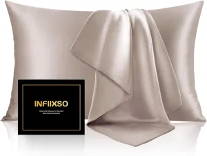 INFIIXSO Mulberry Silk Pillowcase for Hair and Skin, Silk Pillow Cases Standard Size Set of 2 with Hidden Zipper 20x26 Inches, Ultra Smooth Soft Cooling Pillow Cases for Hot Sleepers(Caramel,2 Pack)