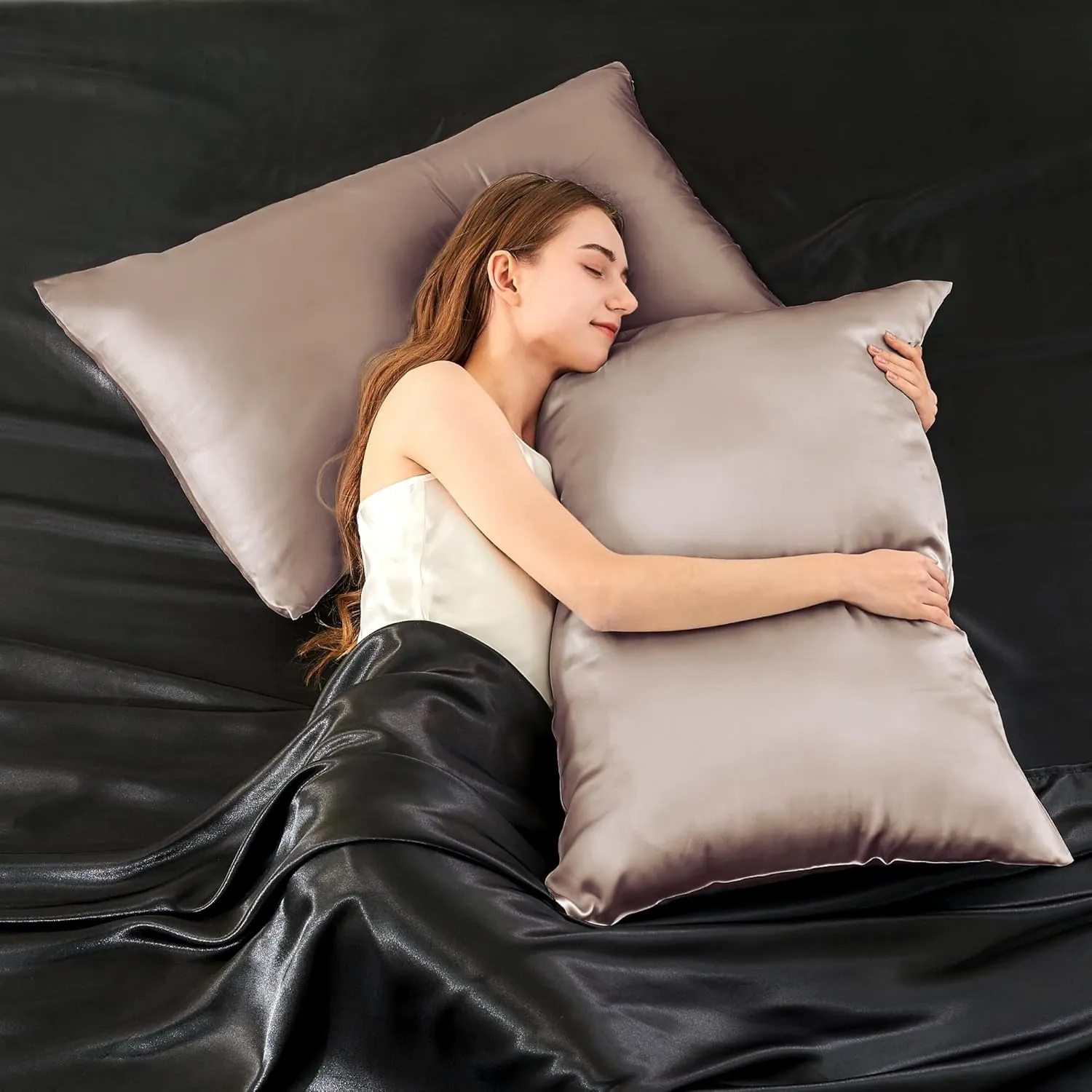 INFIIXSO Mulberry Silk Pillowcase for Hair and Skin, Silk Pillow Cases Standard Size Set of 2 with Hidden Zipper 20x26 Inches, Ultra Smooth Soft Cooling Pillow Cases for Hot Sleepers(Caramel,2 Pack)