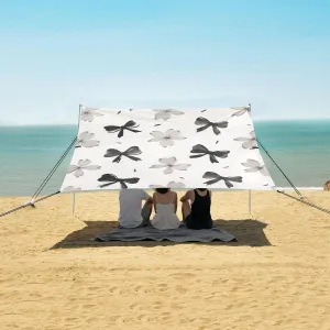 Ink and Wash Bows Flowers Beach Canopy Tent Anti-UV & Wind Resistant, Camping Sun Shelter Easy Setup Portable,Outdoor Shade Tents with Sandbags,Sand Shovels,Ground Pegs & Stability Poles