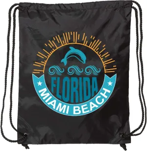 inktastic Miami Beach Florida Travel Trip Drawstring Bag Black 3690b