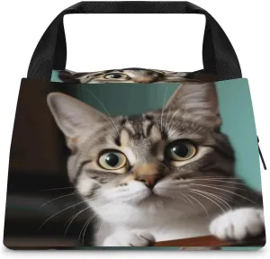 Insulated Bag Handbag,A Curious Cat Print Portable Thermal Bag,wear-resistant Insulation Bag,outdoor Insulation Bag
