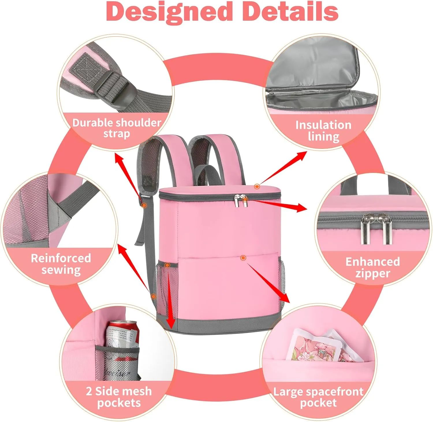 Insulated Cooler Backpack 30 Cans - Leak Proof Beer Backpack Lightweight Cooler Bag for Travel, Camping, Beach, Lunch