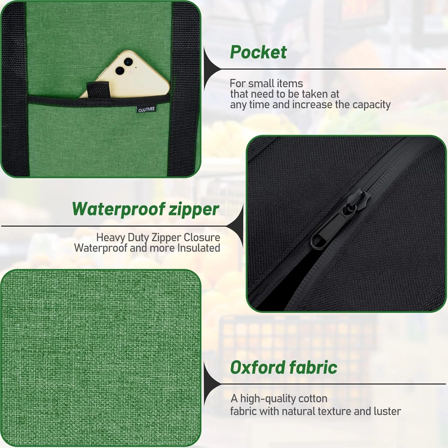 Insulated Cooler Bag Grocery Bags Large Freezer Shopping Cooler Tote Food Delivery Bag for Cold/Hot Food
