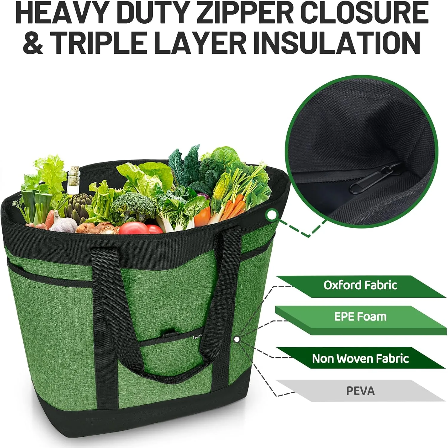 Insulated Cooler Bag Grocery Bags Large Freezer Shopping Cooler Tote Food Delivery Bag for Cold/Hot Food
