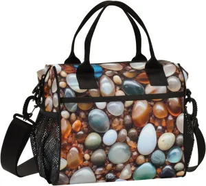 Insulated Lunch Bag Cobblestone Women Cooler Tote Bag Organizer with Adjustable Shoulder Strap Reusable Lunch Box