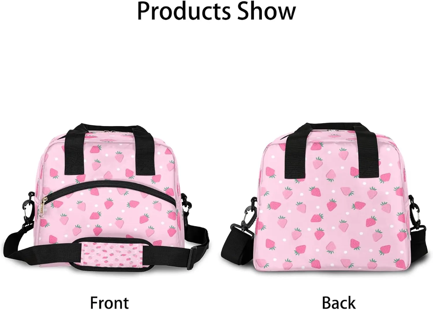Insulated Lunch Bag for Women Girls Teens Pink Fruit Strawberry Lunch Box Reusable Leakproof Meal Prep Lunch Bag Cooler Tote Bag with Removable Adjustable Shoulder Strap for Travel Picnic Work School