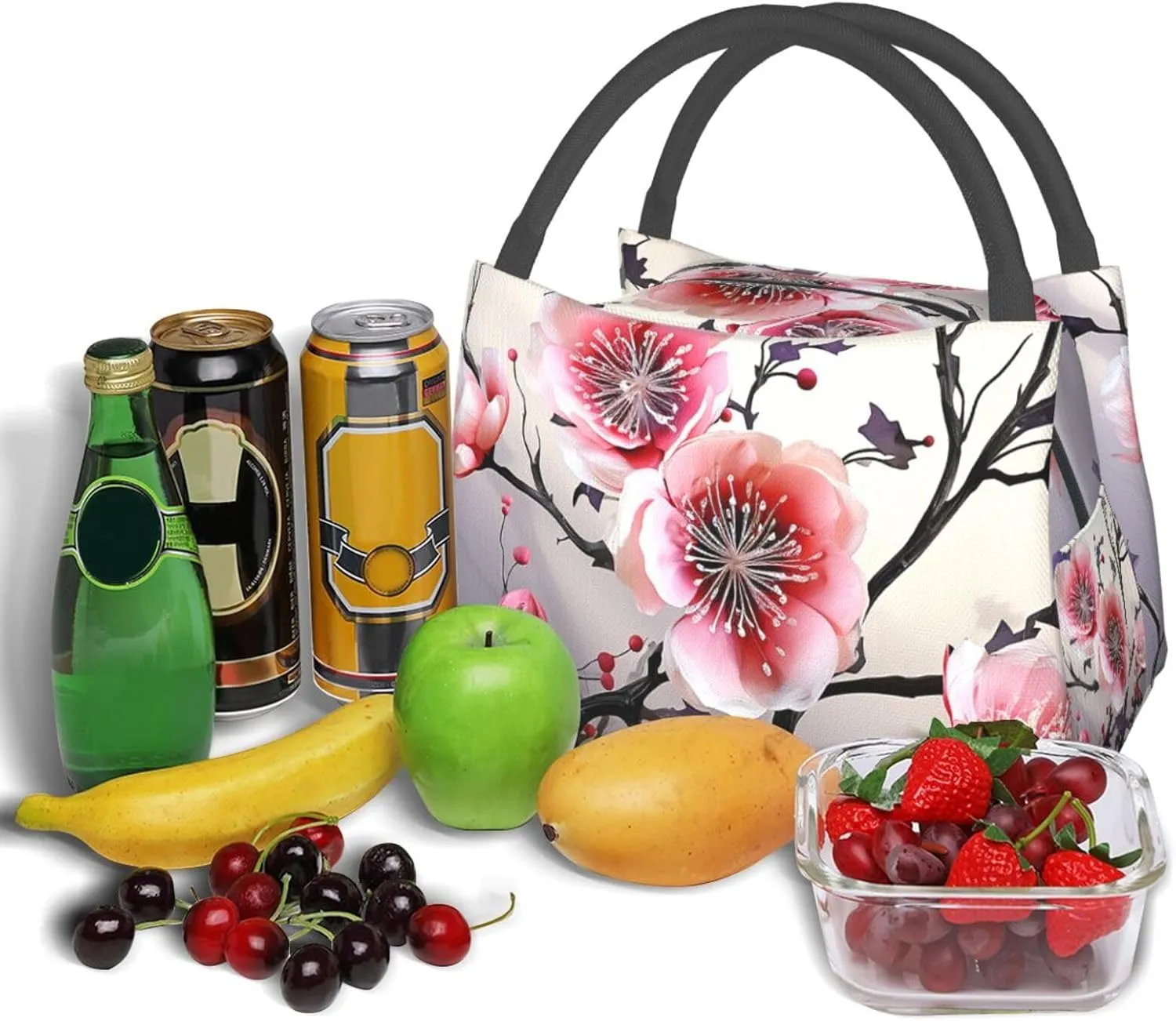 Insulated Lunch Bag for Women Men Floral Temperate Zone Plant Lunch Box for Adult Reusable Lunch Tote Bag for Work Picnic Travel
