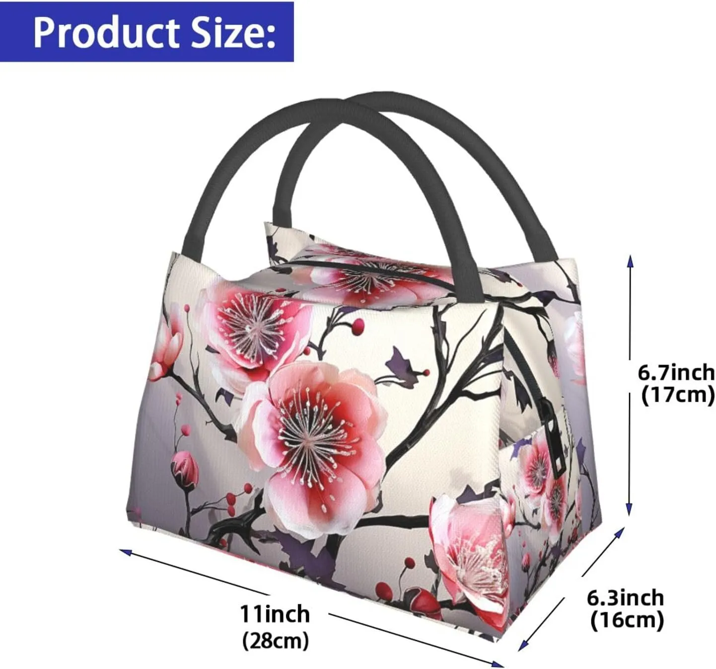 Insulated Lunch Bag for Women Men Floral Temperate Zone Plant Lunch Box for Adult Reusable Lunch Tote Bag for Work Picnic Travel