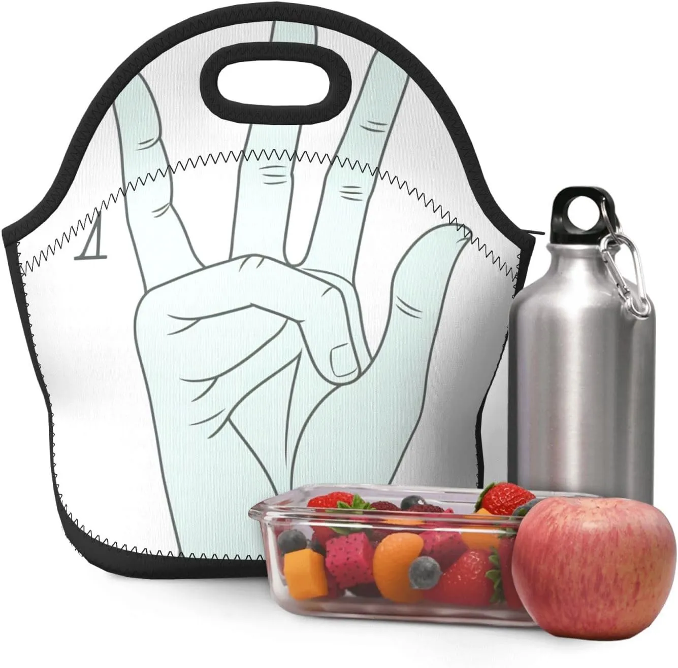 Insulated Lunch Bag Lunch Box for Women Man Sign Language Alphabet Lunchbox Portable Lunch Tote Bag for Work Picnic