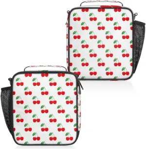Insulated Lunch Bag Reusable Waterproofing Cherry Minimalism Lunch Box with Shoulder Strap Handle and Water Bottle Net Bag for Travel Camping Beach Picnic