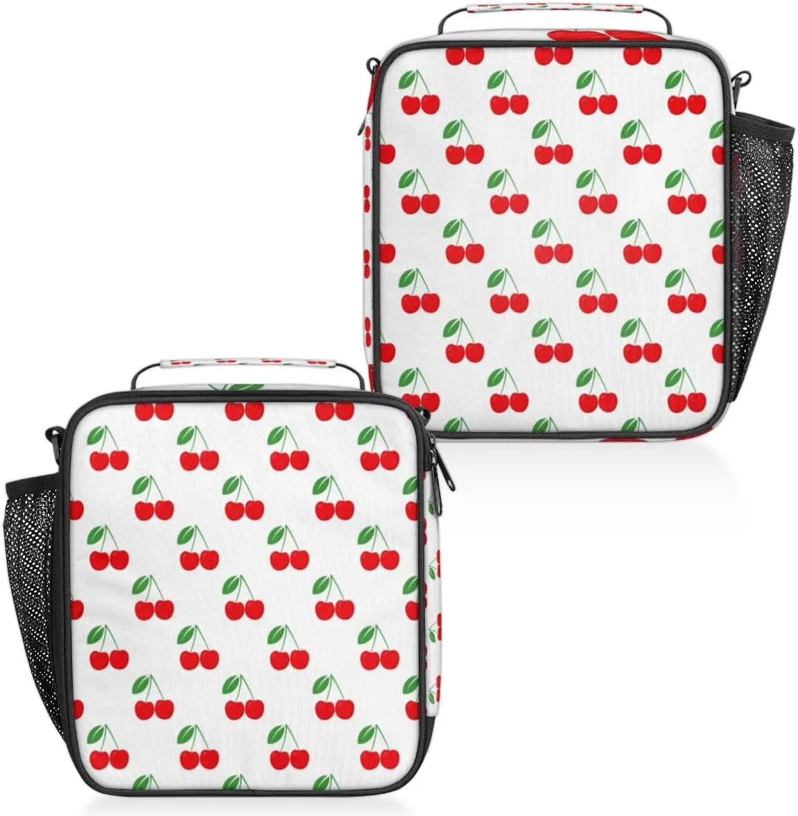 Insulated Lunch Bag Reusable Waterproofing Cherry Minimalism Lunch Box with Shoulder Strap Handle and Water Bottle Net Bag for Travel Camping Beach Picnic