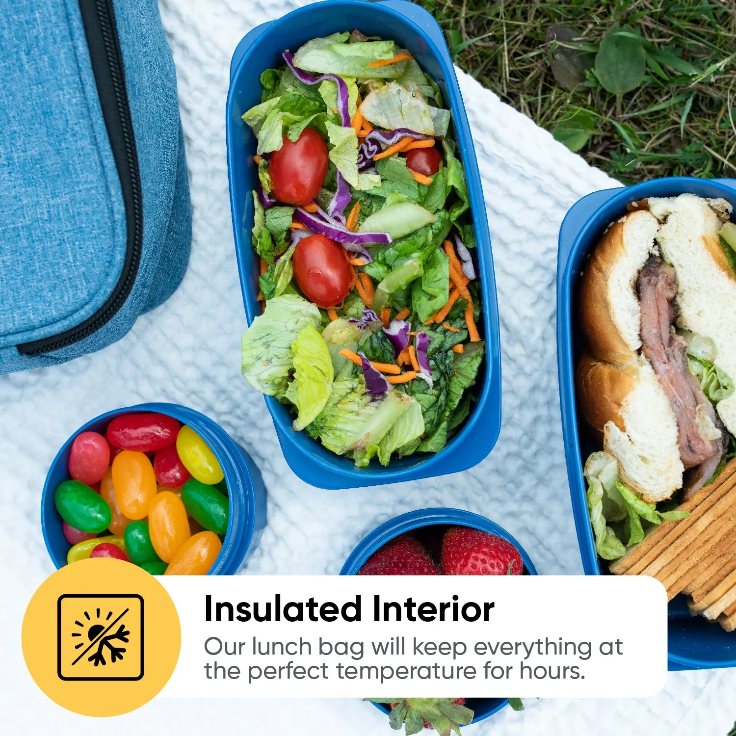 Insulated Lunch Bag with Food  Containers, Denim