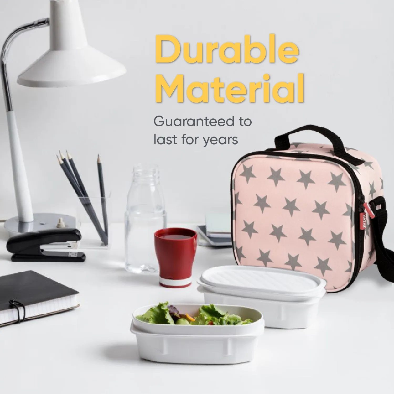 Insulated Lunch Bag with Food Containers, Pink Stars
