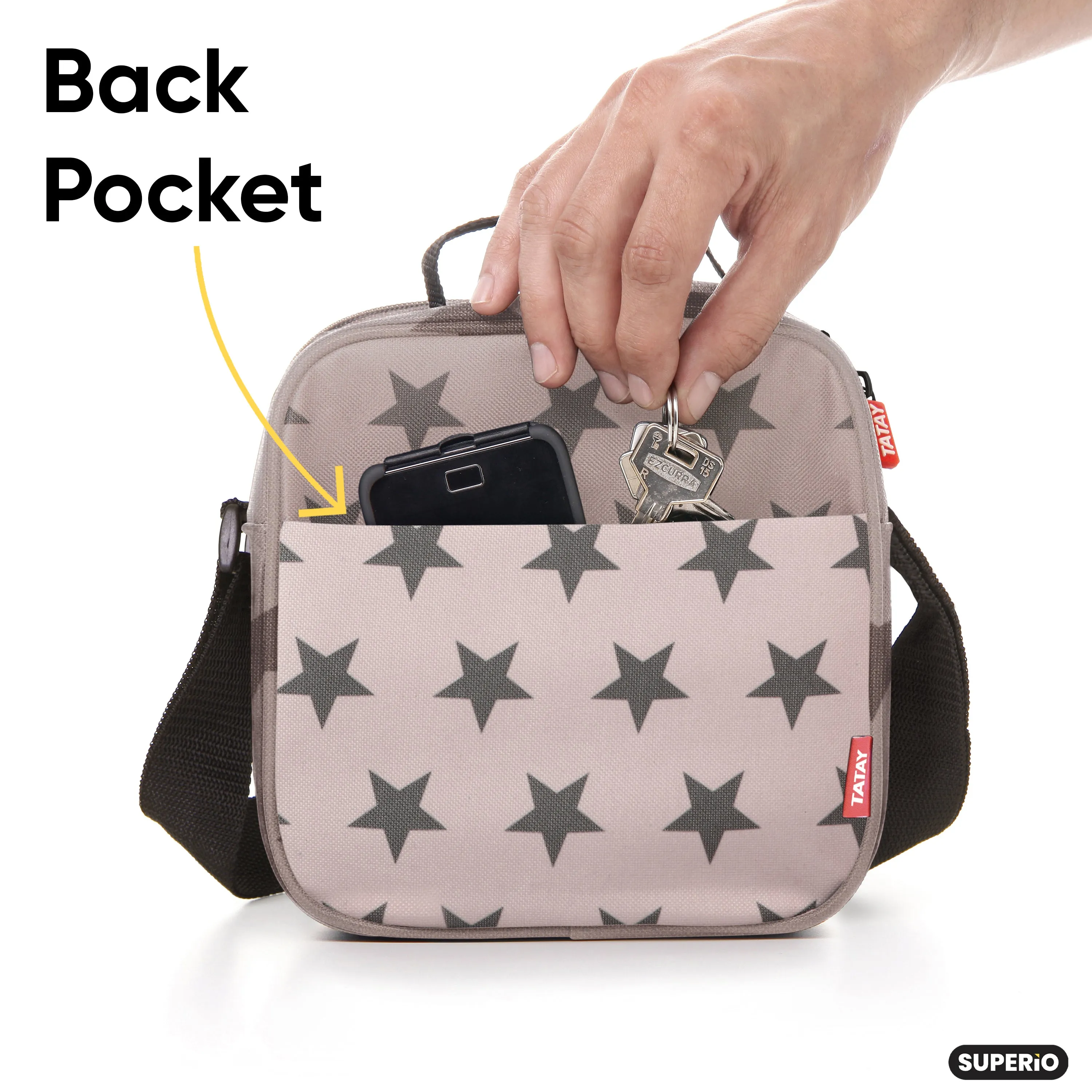 Insulated Lunch Bag with Food Containers, Pink Stars