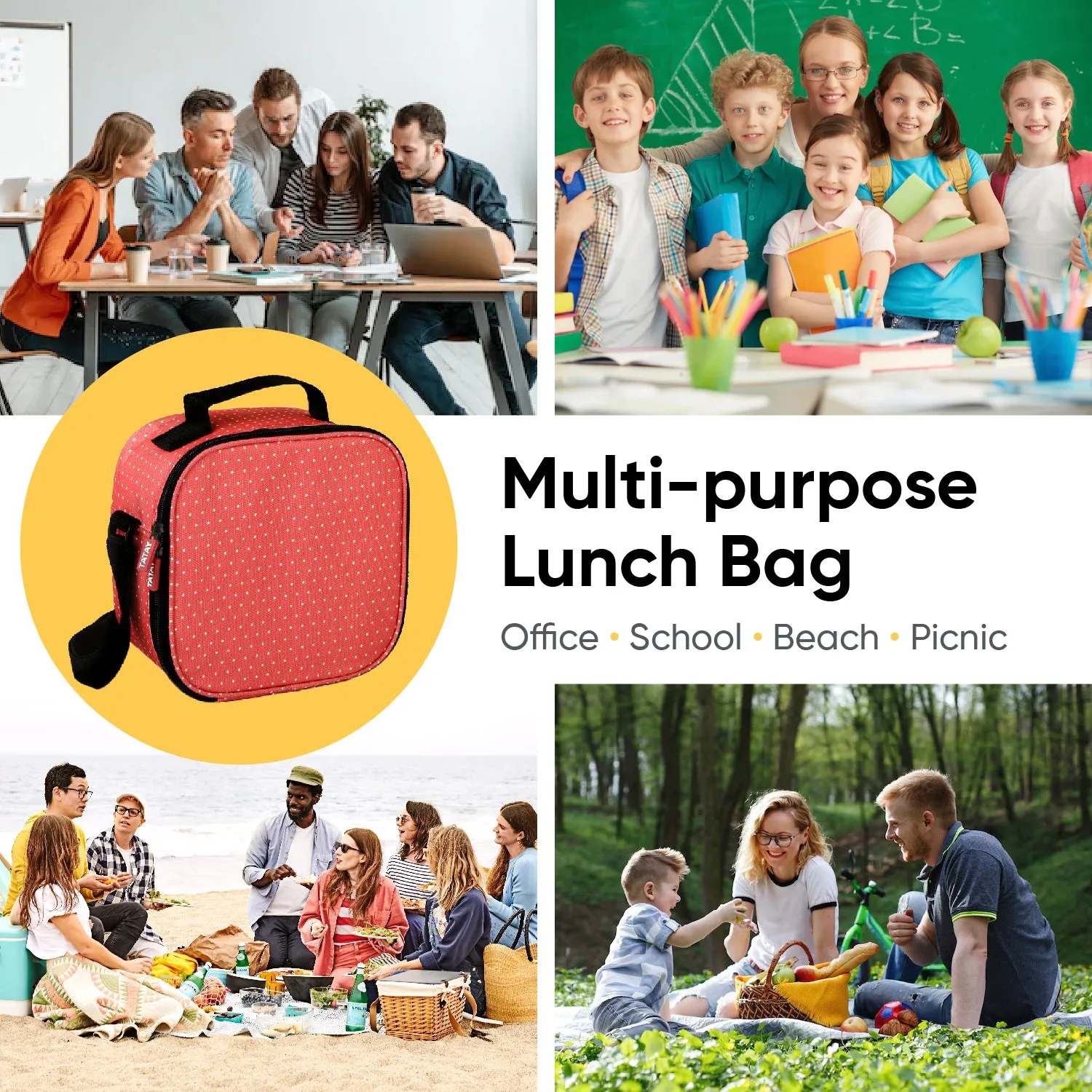 Insulated Lunch Bag with Food  Containers, Red Polka Dots