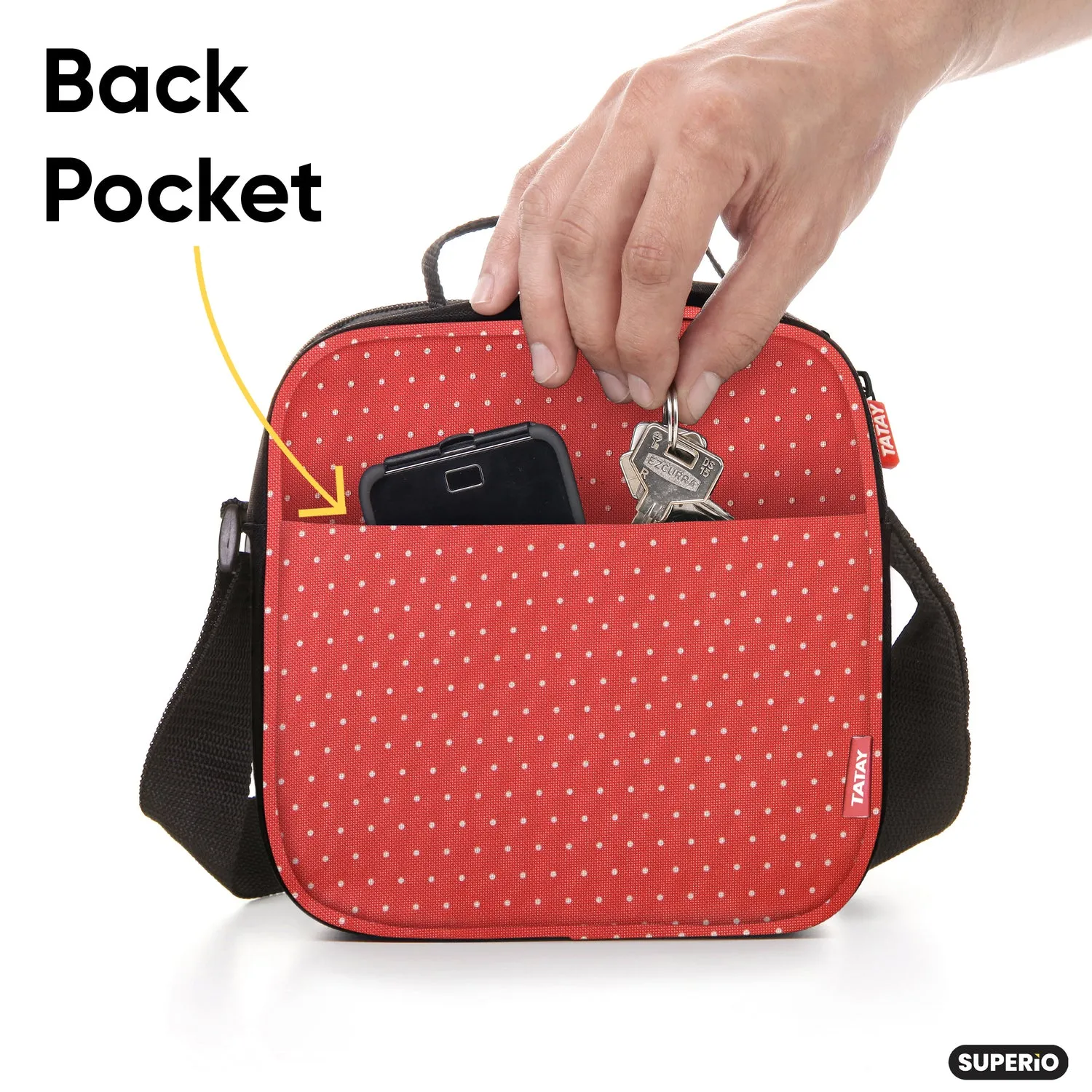 Insulated Lunch Bag with Food  Containers, Red Polka Dots