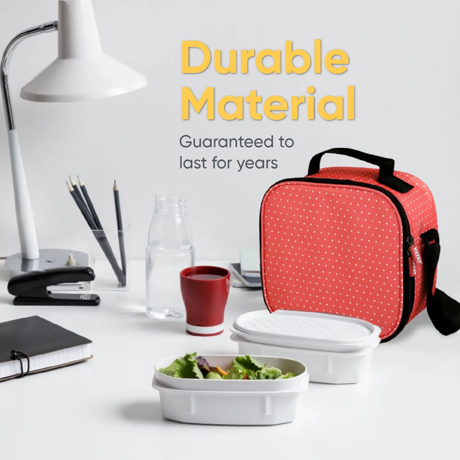 Insulated Lunch Bag with Food  Containers, Red Polka Dots