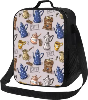 Insulated Lunch Bags for Women Men Work - Vintage Teapot Coffee Grinder Adult Lunch Box for Women Men, Soft Cooler Bag Insulated, Small Lunch Tote Bag with Adjustable Shoulder Strap