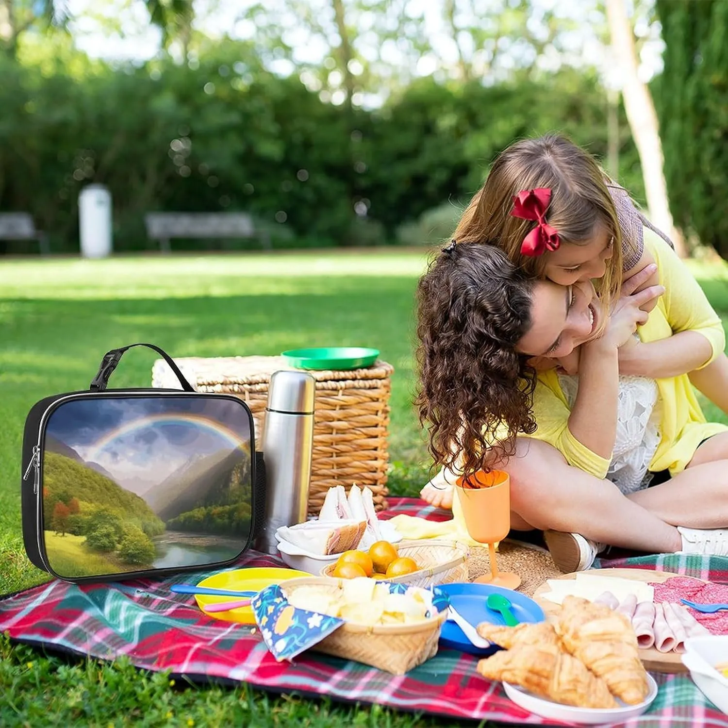 Insulated Lunch Bags for Women Mountain Valley with Rainbow Reusable Lunch Boxes Waterproof Shoulder Bag Lunch Cooler Bag for Work