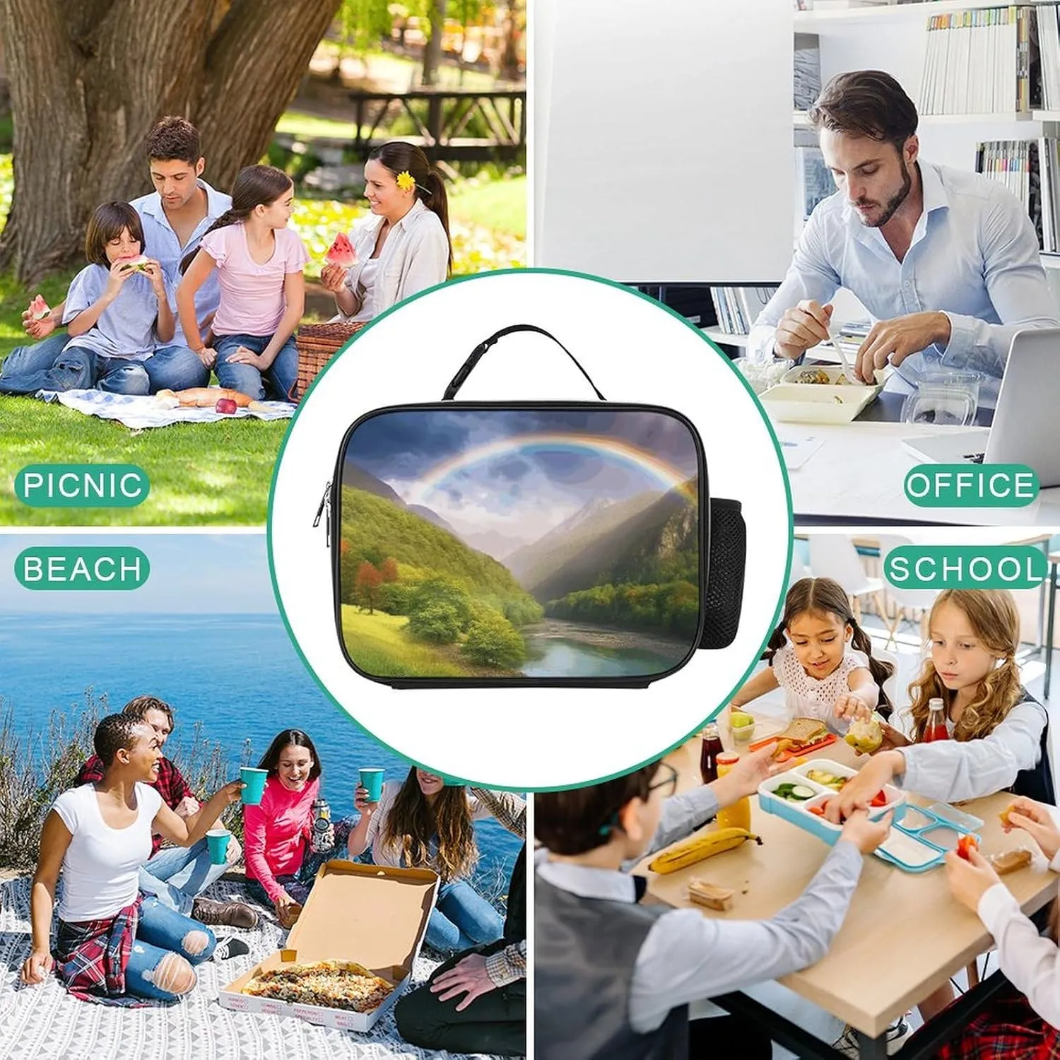 Insulated Lunch Bags for Women Mountain Valley with Rainbow Reusable Lunch Boxes Waterproof Shoulder Bag Lunch Cooler Bag for Work