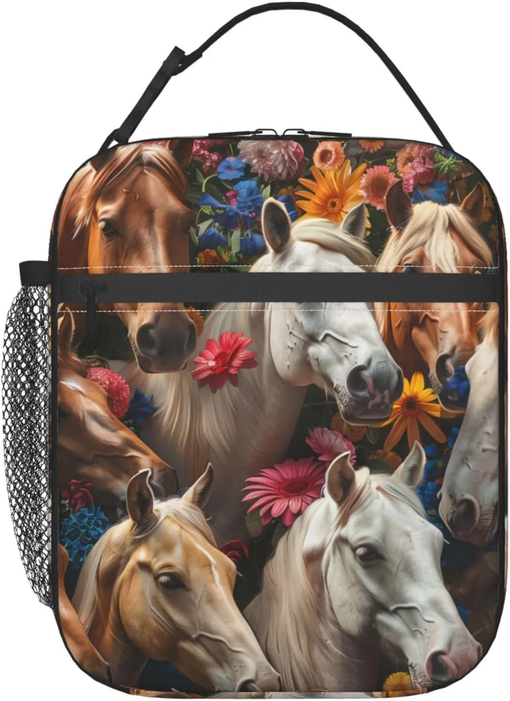 Insulated Lunch Box for Girls, Boys & Women - Polyester Horse Lunch Bag for Work, Picnic, School, Travel, Hiking, Beach or Fishing