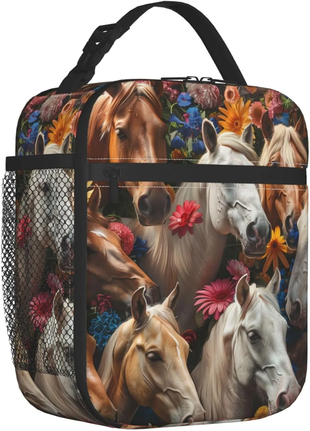 Insulated Lunch Box for Girls, Boys & Women - Polyester Horse Lunch Bag for Work, Picnic, School, Travel, Hiking, Beach or Fishing