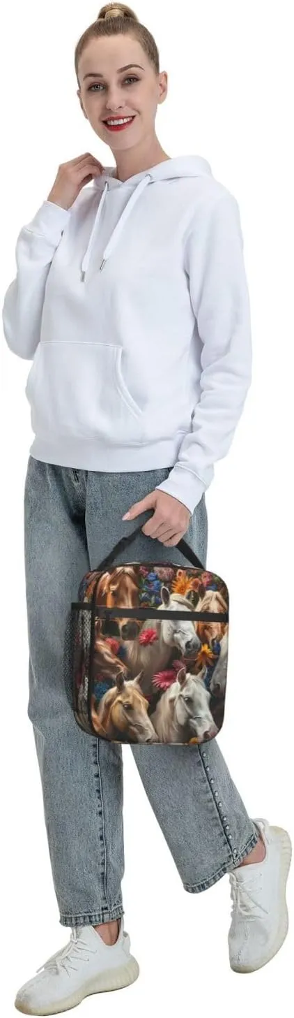 Insulated Lunch Box for Girls, Boys & Women - Polyester Horse Lunch Bag for Work, Picnic, School, Travel, Hiking, Beach or Fishing