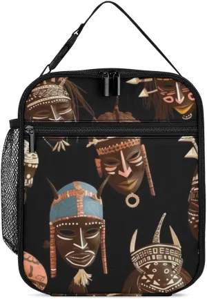 Insulated Lunch Box Portable Leakproof Lunch Bag Reusable African Ritual Ethnic Tribal Cooler Bag for Office Work Beach Picnic