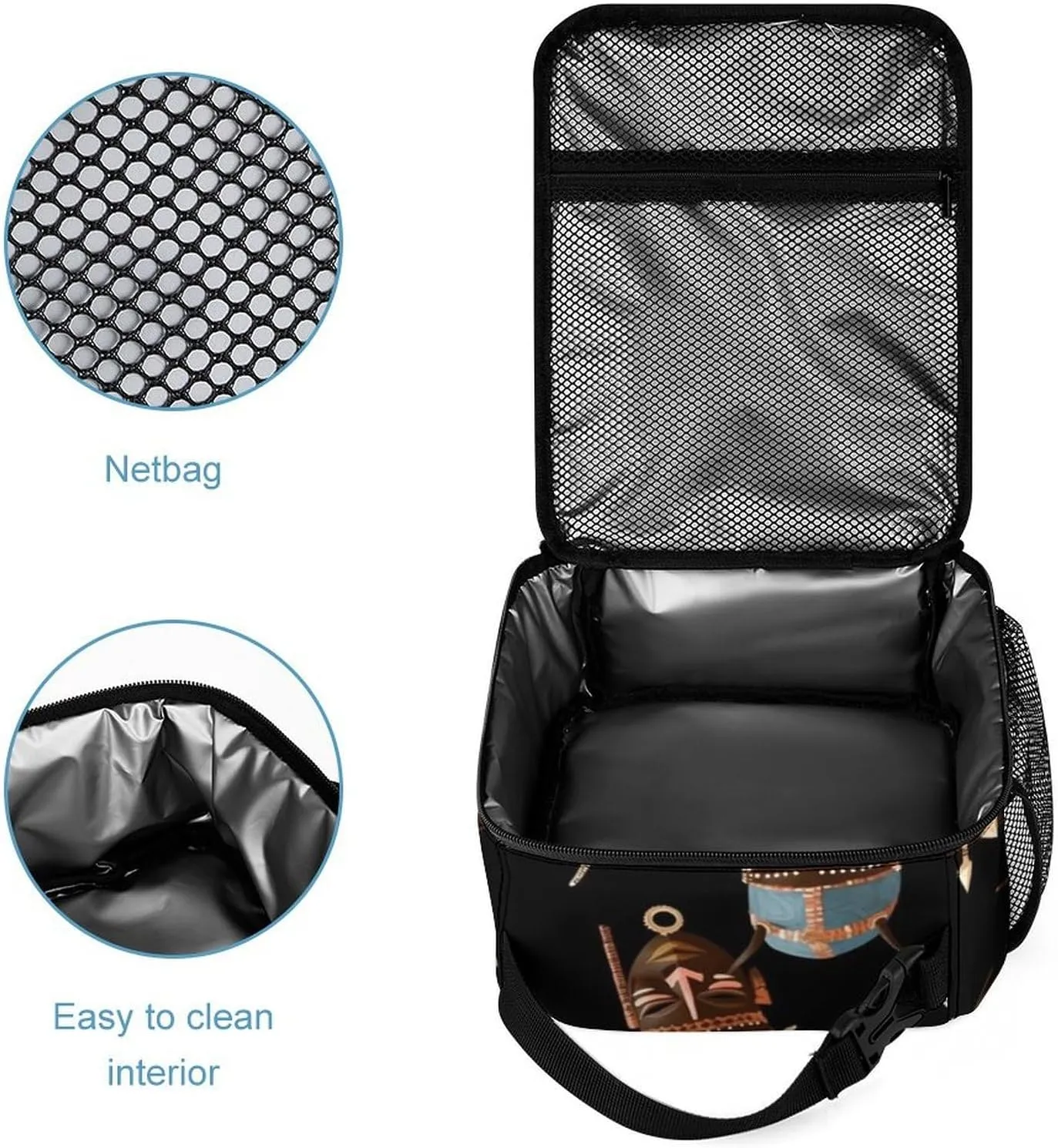 Insulated Lunch Box Portable Leakproof Lunch Bag Reusable African Ritual Ethnic Tribal Cooler Bag for Office Work Beach Picnic